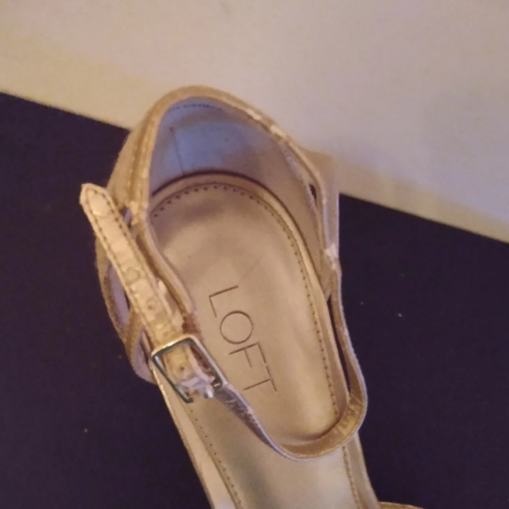 Wedge Peep-Toe Ankle-Strap Sandals in Beige